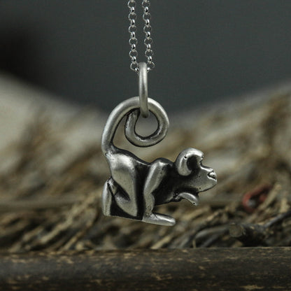 925 Sterling Silver Vintage Monkey Pendant, Monkey Necklace, Personality Gift, Animal Pendant, Birthday Gift, Gift for Animal Lovers