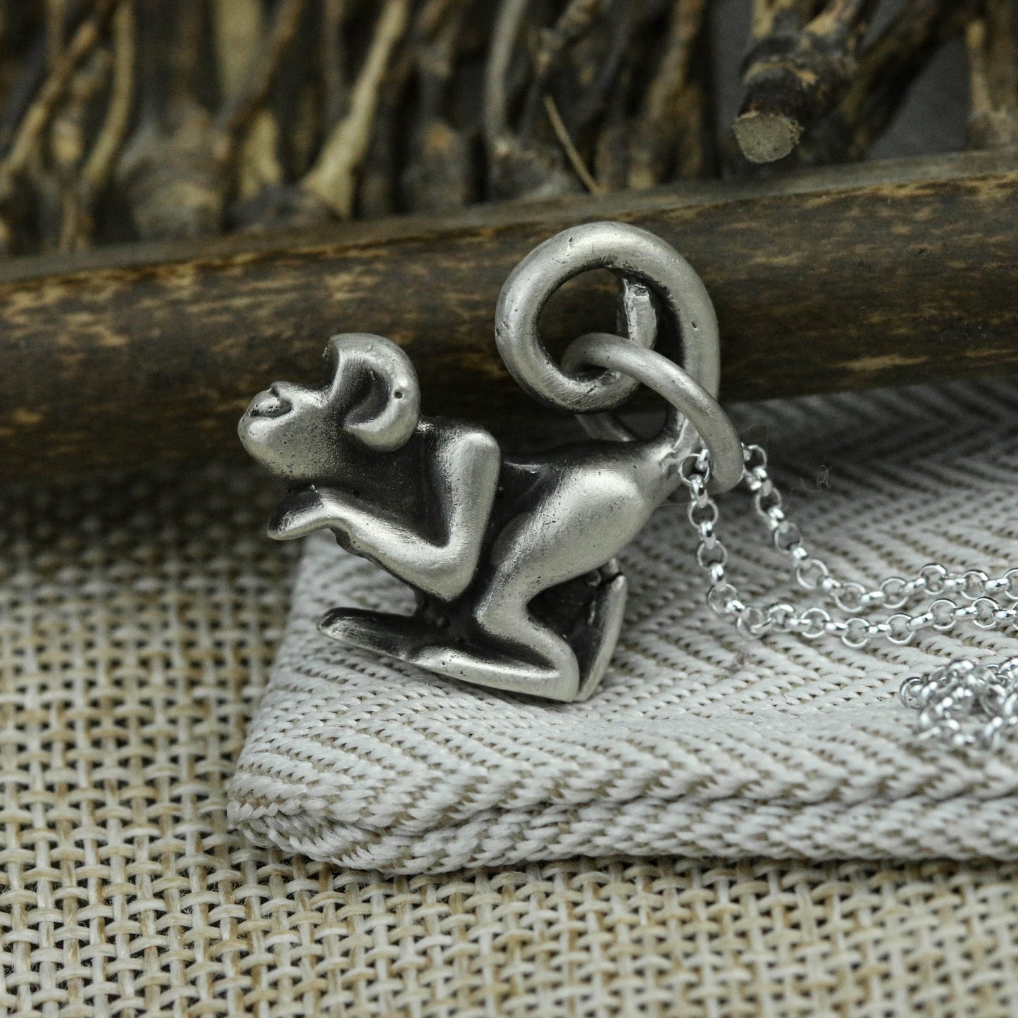 925 Sterling Silver Vintage Monkey Pendant, Monkey Necklace, Personality Gift, Animal Pendant, Birthday Gift, Gift for Animal Lovers