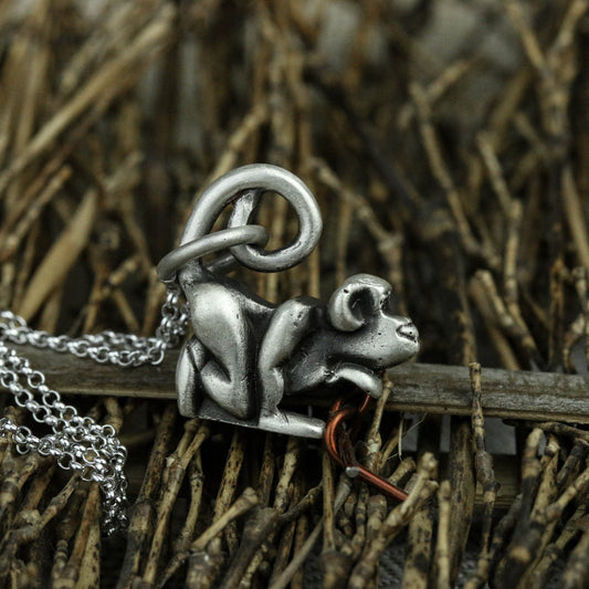 925 Sterling Silver Vintage Monkey Pendant, Monkey Necklace, Personality Gift, Animal Pendant, Birthday Gift, Gift for Animal Lovers