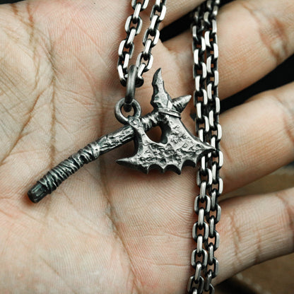 Flint Tomahawk 925 Silver Pendant Necklace, Axe Weapon Silver Necklace, Viking Necklace, Tribal Necklace, Men's Pendant-Craftsman made - SATANHORN