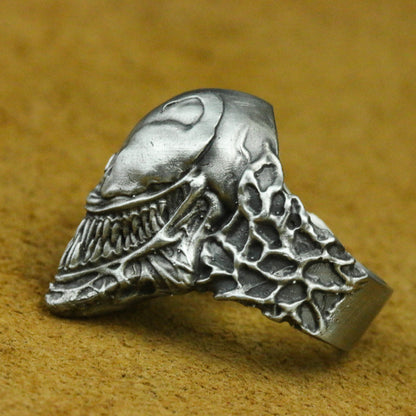 Symbiosis Skull Ring - Handcrafted 925 Silver Statement Jewelry for Men - SATANHORN