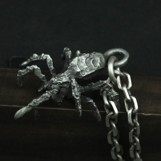 925 Sterling Silver Tarantula Pendant Necklace, Solid Silver Invisible Killer Personality Gift, Insect Necklace, Gothic Jewelry - Handmade