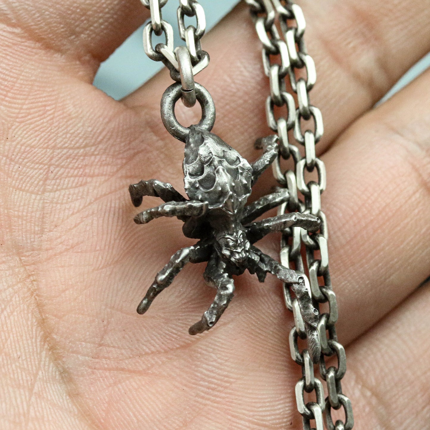 925 Sterling Silver Tarantula Pendant Necklace, Solid Silver Invisible Killer Personality Gift, Insect Necklace, Gothic Jewelry - Handmade