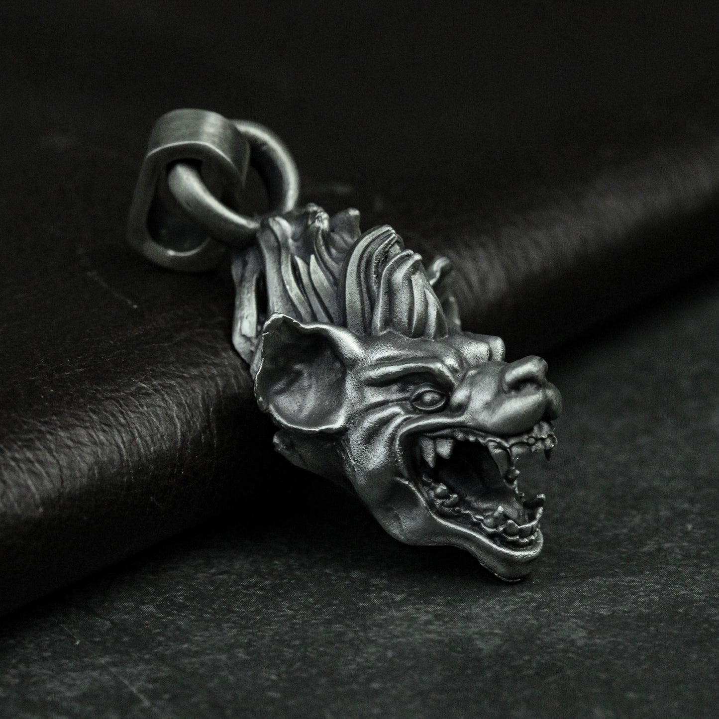 Hyena dog 925 silver pendant, hyena dog pendant, sterling silver pet gothic pendant gift - Artisan Made