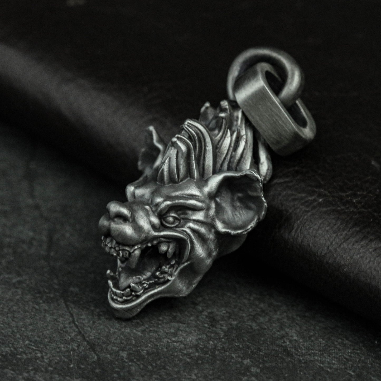 Hyena dog 925 silver pendant, hyena dog pendant, sterling silver pet gothic pendant gift - Artisan Made