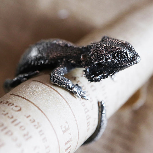 Bearded Dragon 925 Sterling Silver Ring, Chameleon Silver Ring, Reptile Jewelry, Men's Ring - Handmade