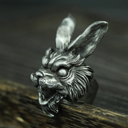 Rogue rabbit long-eared rabbit 925 silver ring, handmade silver ring, animal ring, men's ring, big ring, Gothic rabbit ring - SATANHORN