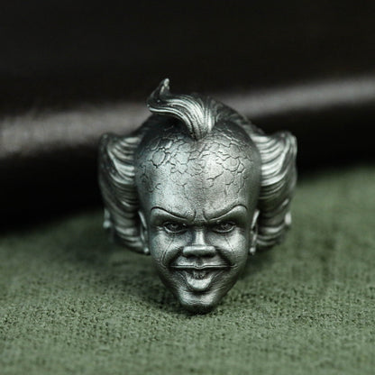 Carnival Horror Face Ring - Gothic Clown 925 Silver Collector Ring - SATANHORN