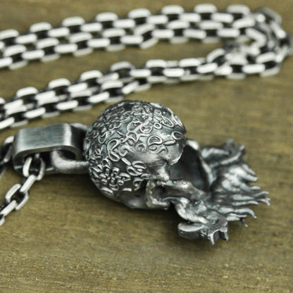 Gothic skull 925 silver pendant necklace, Gothic dark style silver pendant, Tattoo Punk Skull Necklace-Craftsmen made - SATANHORN
