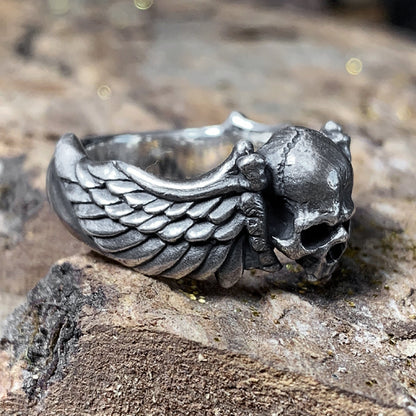 925 sterling silver skull wings ring-skeleton wings ring-skeleton ring-skeleton jewelry-gothic jewelry-personalized jewelry