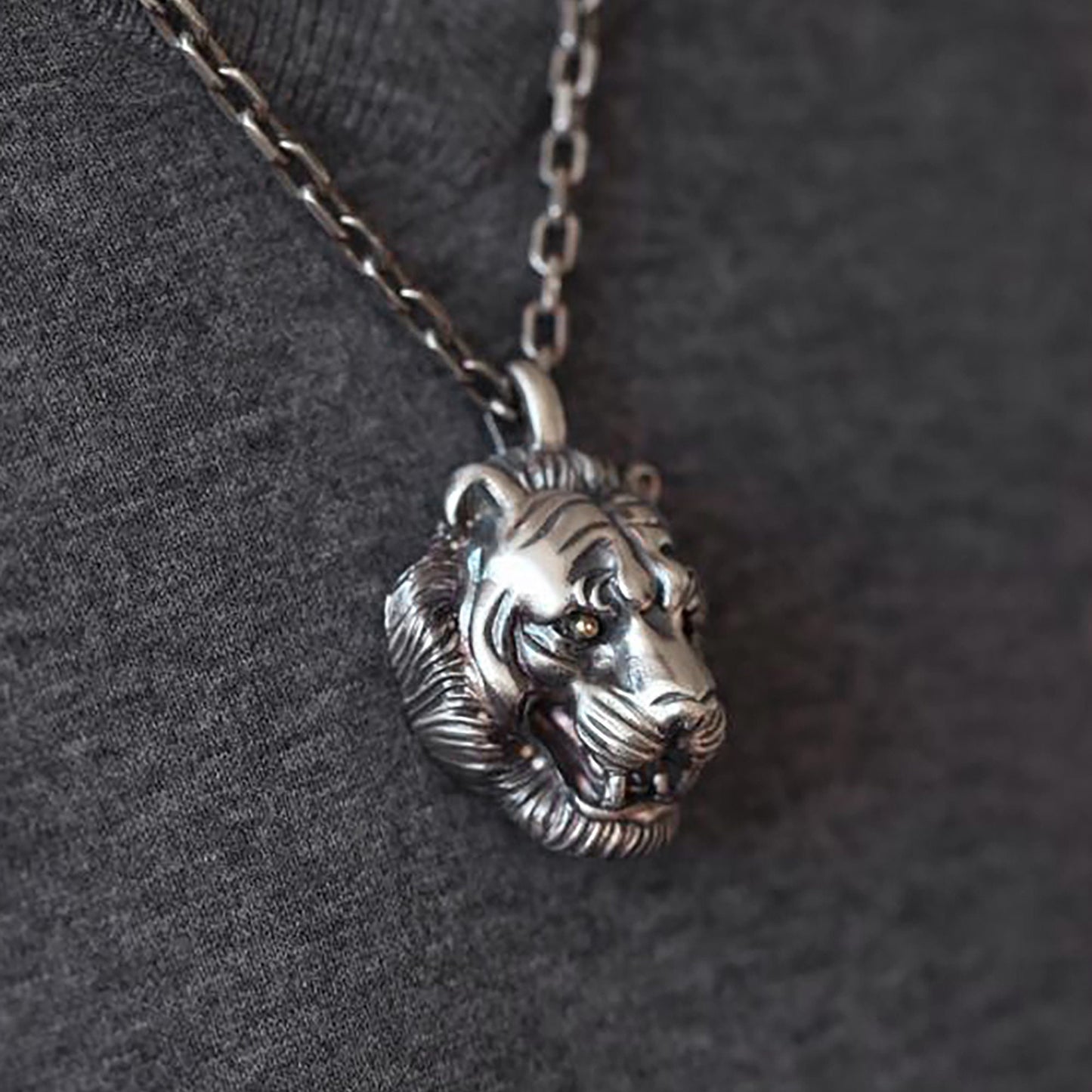 Tiger Head Silver Men's Necklace-Wild Tiger Silver Men's Necklace-Angry Tiger Necklace-Husband Silver Necklace Gift