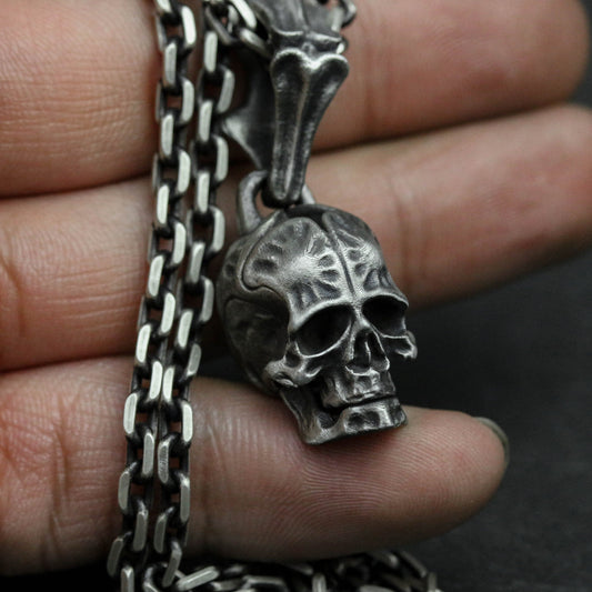 Skull Necklace-Humanoid Skull Pendant, Silver Skull, Gothic Necklace, Baby Skull