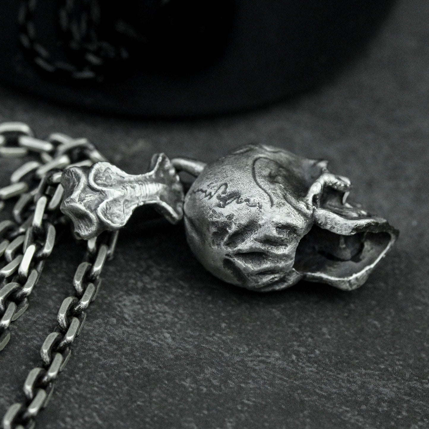 Skull Necklace-Humanoid Skull Pendant, Silver Skull, Gothic Necklace, Baby Skull