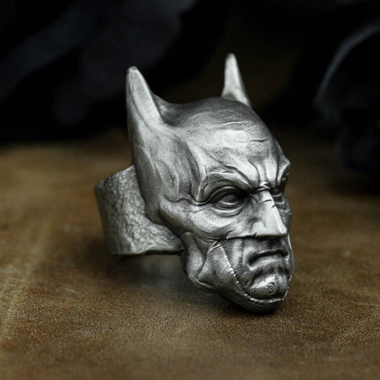 Nocturnal Guardian 925 Silver Ring - Armored Hero Symbol Design