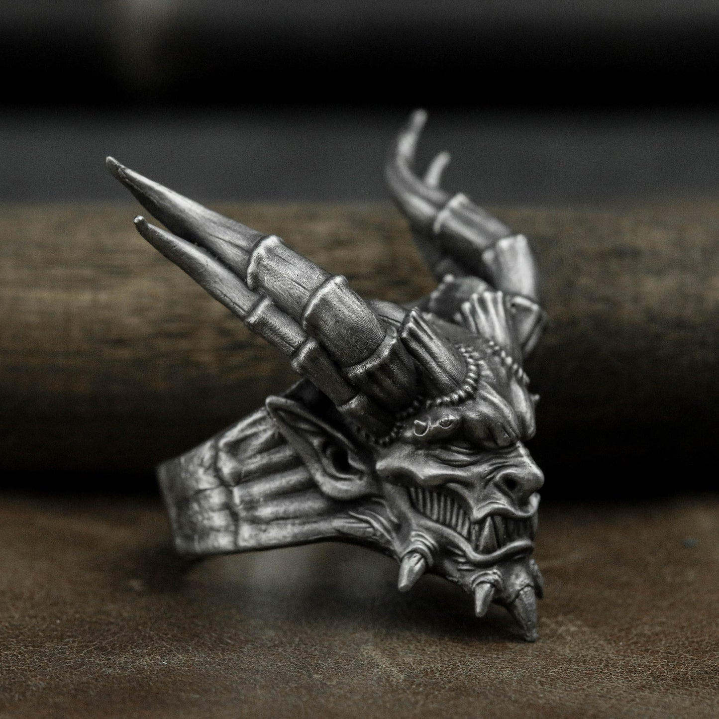 Horned Satanic 925 Silver Ring, Satanic Ring, Men's Motorcycle Ring, Gift for Him-Craftsman made