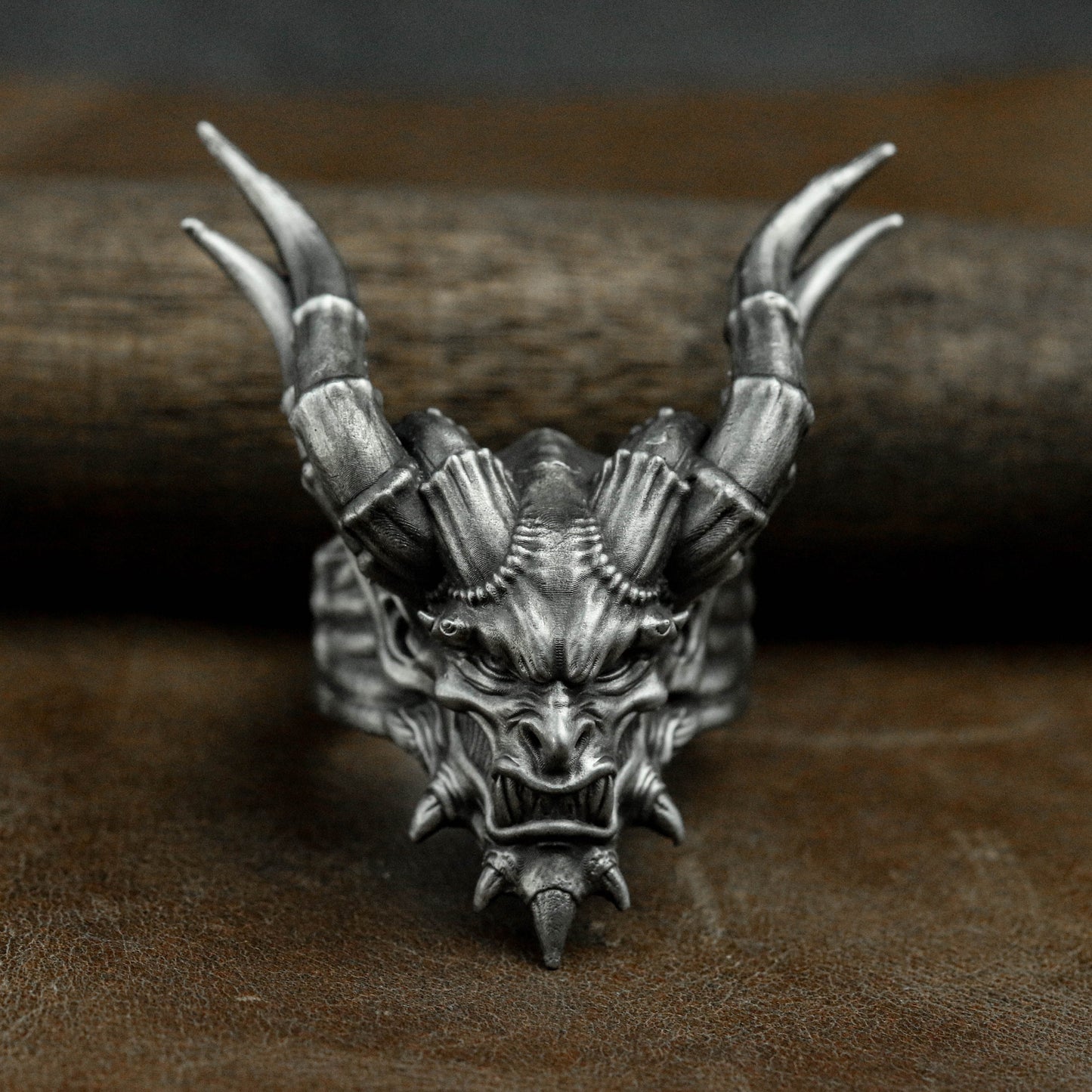 Horned Satanic 925 Silver Ring, Satanic Ring, Men's Motorcycle Ring, Gift for Him-Craftsman made