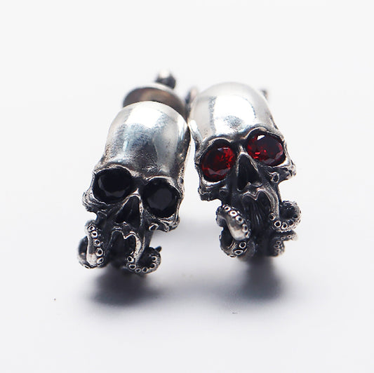 Skull Sterling Silver Earrings|Skull Earrings|Inlaid Skull Earrings|Pure Silver Earrings|Handmade