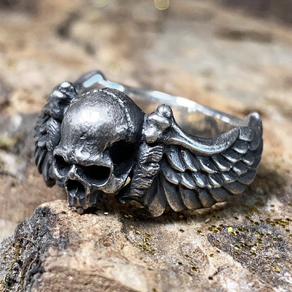 925 sterling silver skull wings ring-skeleton wings ring-skeleton ring-skeleton jewelry-gothic jewelry-personalized jewelry