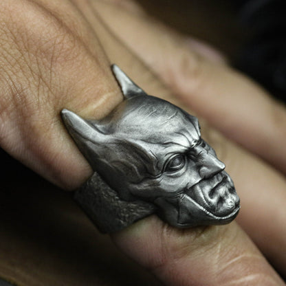 Nocturnal Guardian 925 Silver Ring - Armored Hero Symbol Design