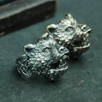 Black bear 925 silver ring, roaring brown bear silver ring, handmade silver ring, unique charm silver ring - SATANHORN