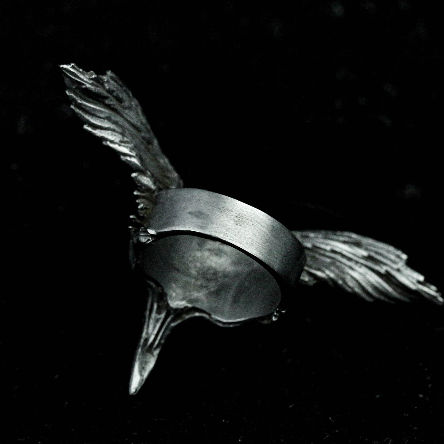 Skull Ring-Silver Skull Ring Halloween Ring-Silver Skull Ring-Silver Unisex Ring Crow Wings Crow Skull Ring Feather Wings Exquisite