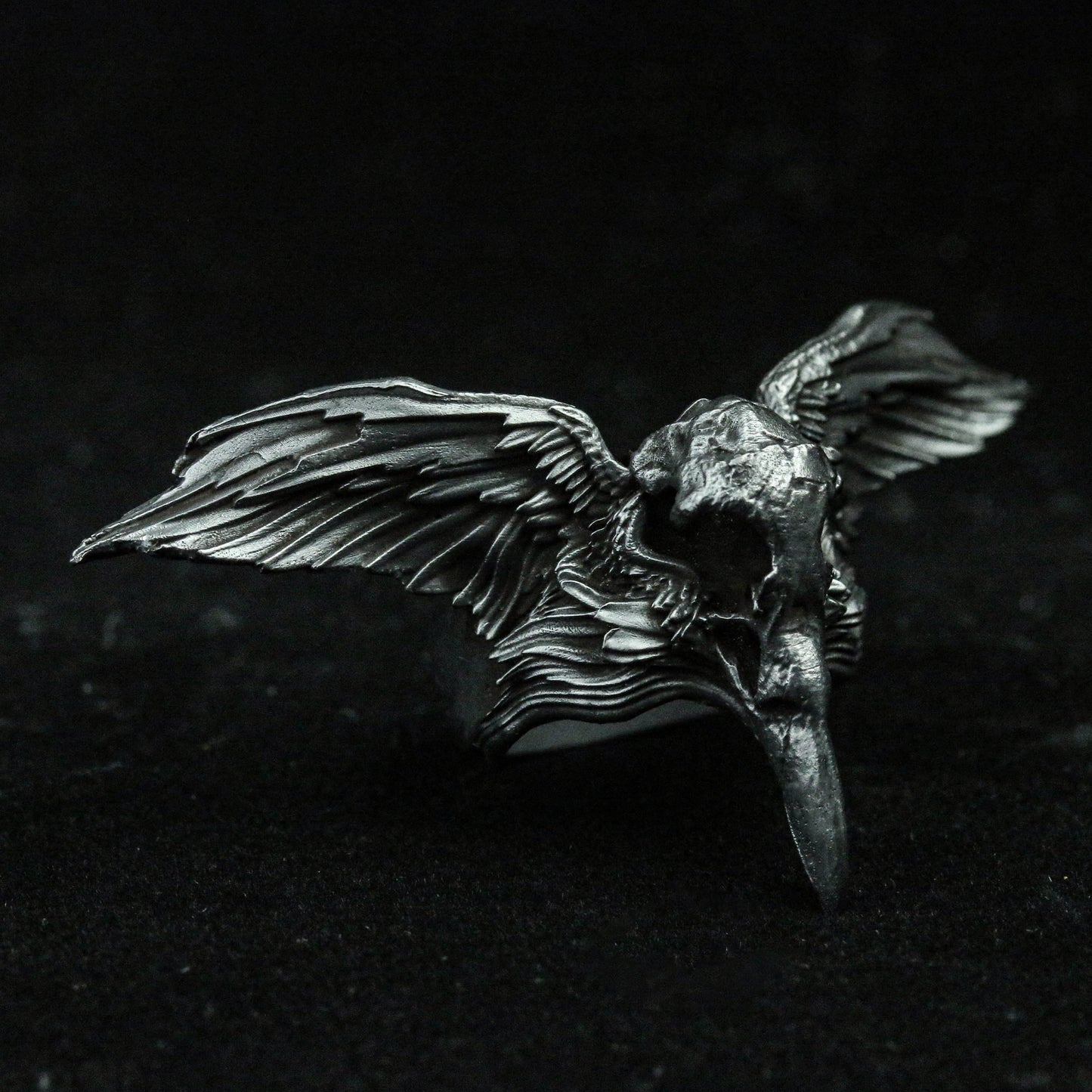 Skull Ring-Silver Skull Ring Halloween Ring-Silver Skull Ring-Silver Unisex Ring Crow Wings Crow Skull Ring Feather Wings Exquisite