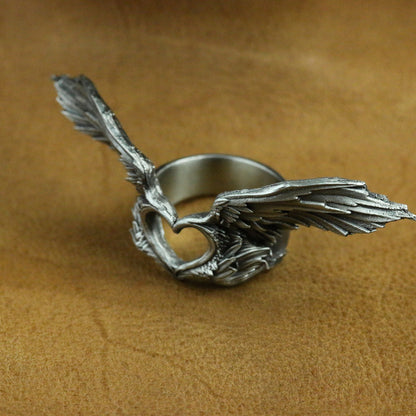 Love angel silver ring, wings silver ring, love ring couple confession gift handmade ring - SATANHORN