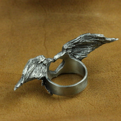 Love angel silver ring, wings silver ring, love ring couple confession gift handmade ring - SATANHORN