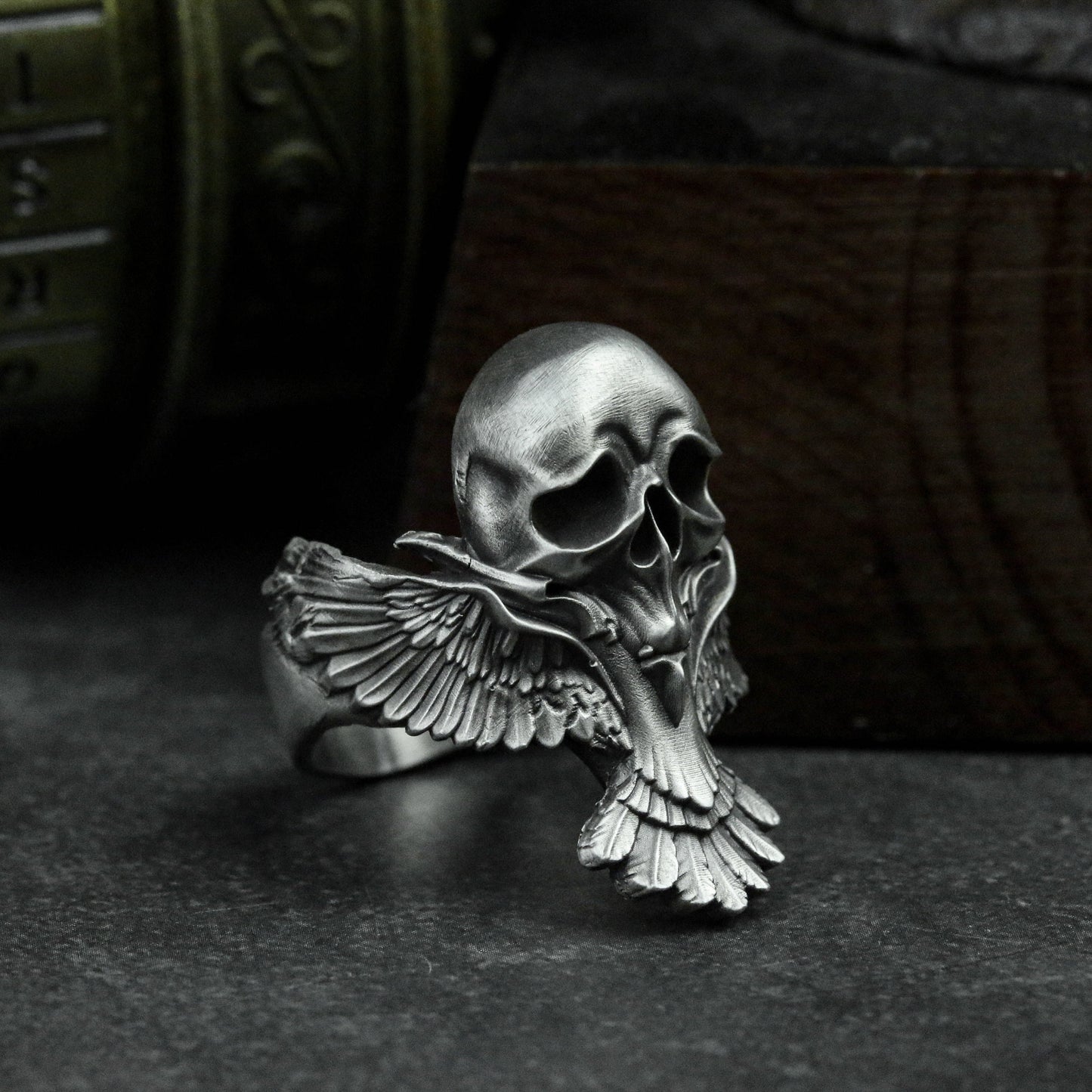 925 sterling silver skull wings ring-skeleton wings ring-skeleton ring-skeleton jewelry-gothic jewelry-personalized