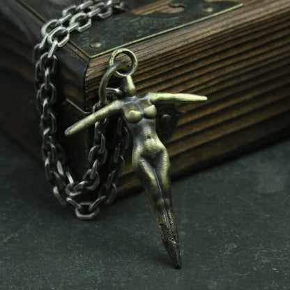 Woman body pendant 925 necklace, feminist jewelry, brass craftsman made jewelry