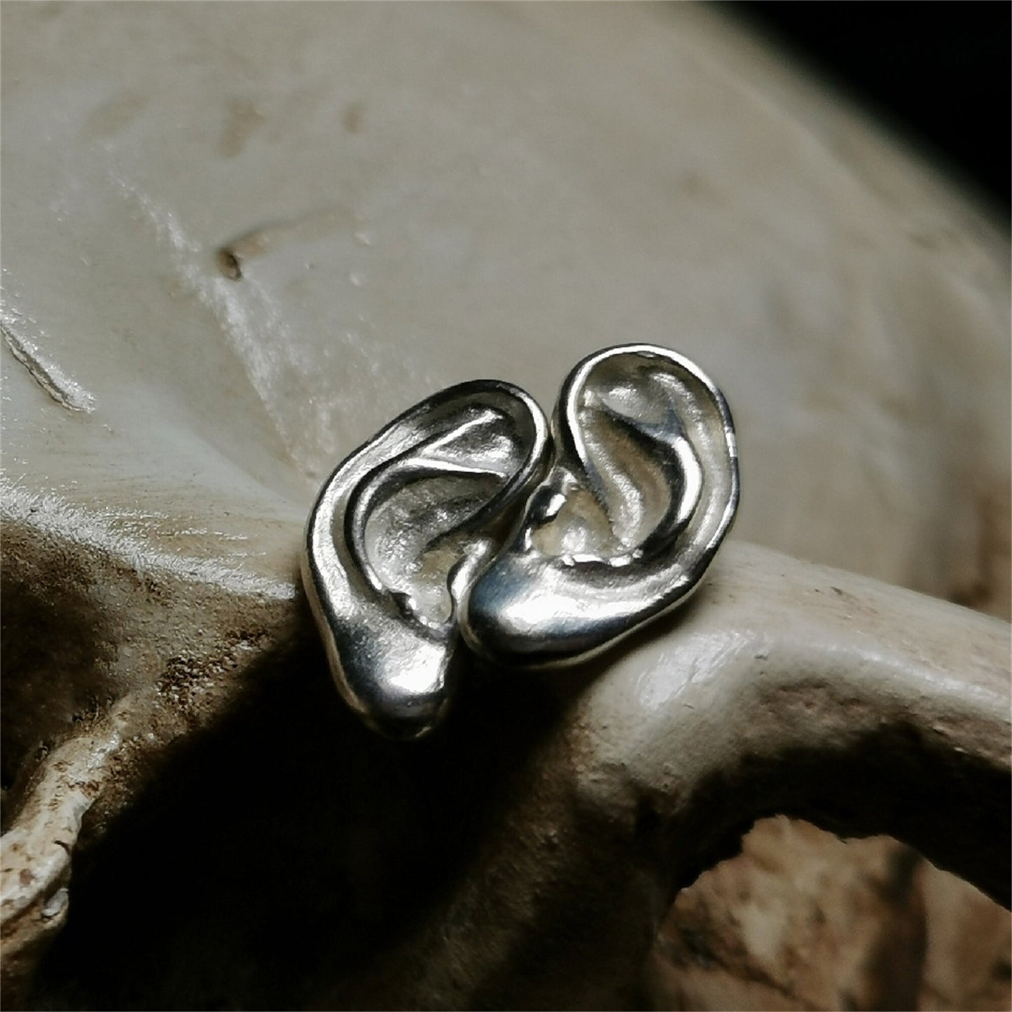 925 silver earrings ear shape, human organs earrings, unique handmade jewelry