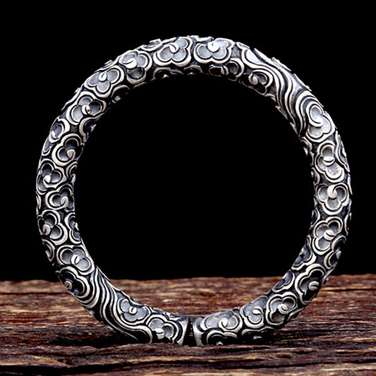 Simple moire solid 925 sterling silver bracelet, moire bracelet, men's bracelet