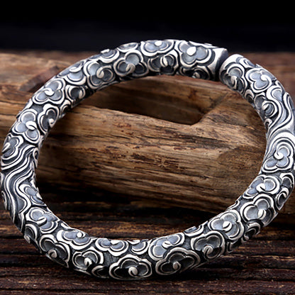 Simple moire solid 925 sterling silver bracelet, moire bracelet, men's bracelet