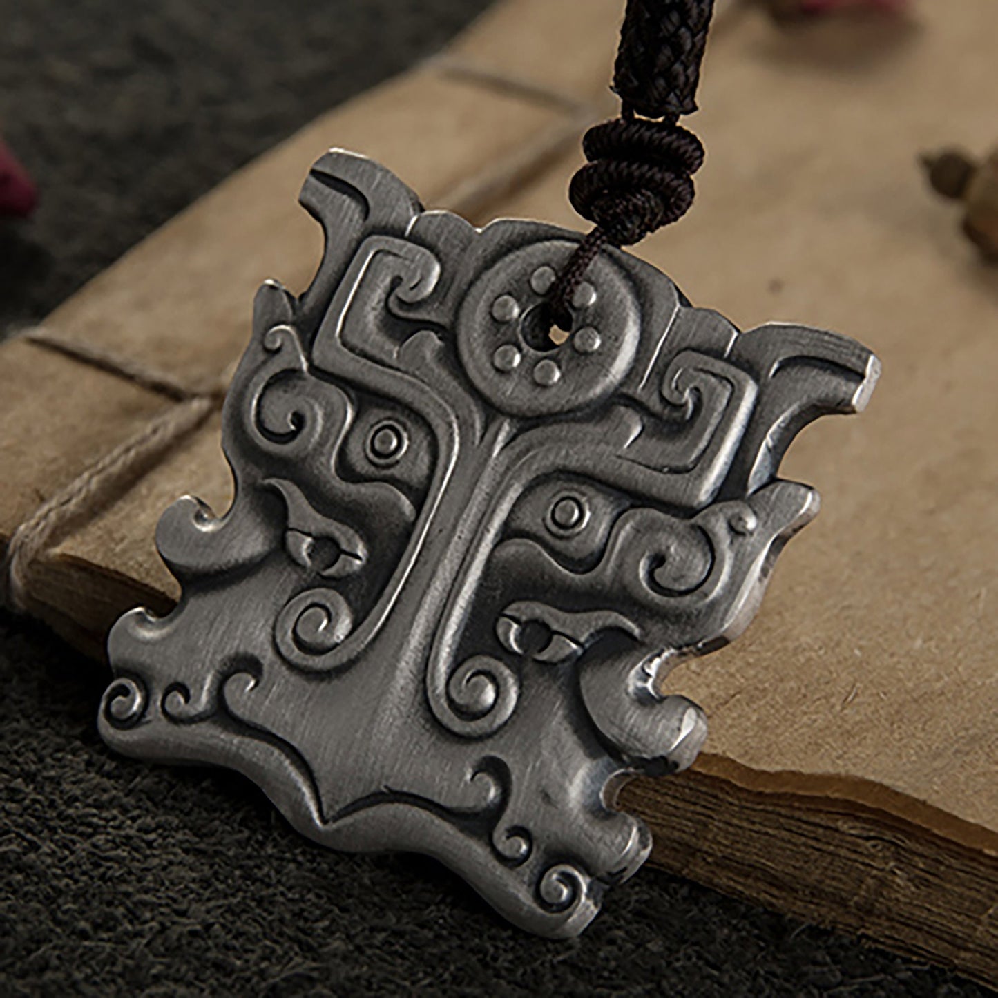 Totem sterling silver pendant, gluttonous pattern pendant, monster gluttonous pendant, rare moving monster