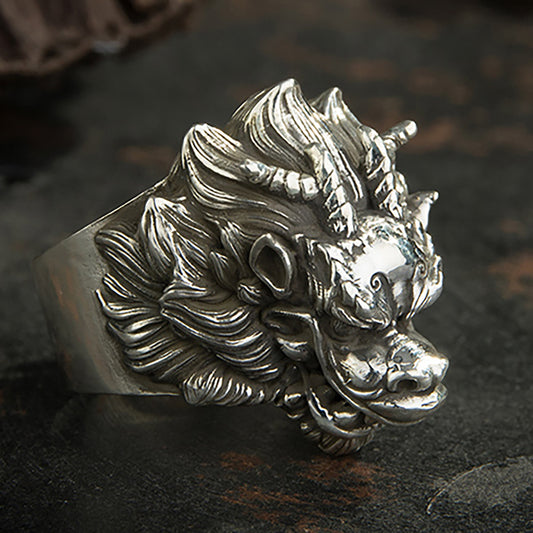 925 sterling silver Dragon head ring,Silver dragon ring,Dragon jewelry,Men's pendant