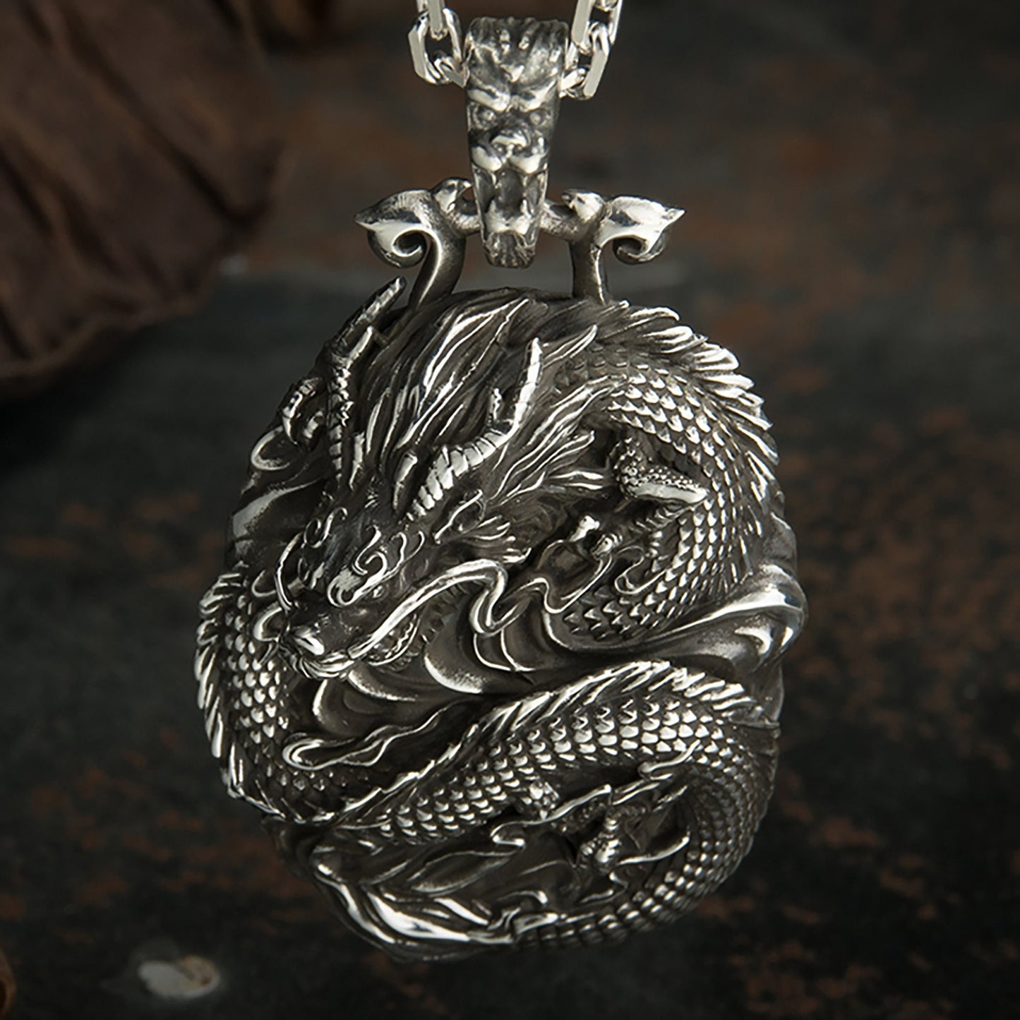 925 Sterling Silver Dragon Pendant Necklace, Chinese Legend Dragon Pendant, Angry Dragon Necklace, Men's Necklace - Handmade