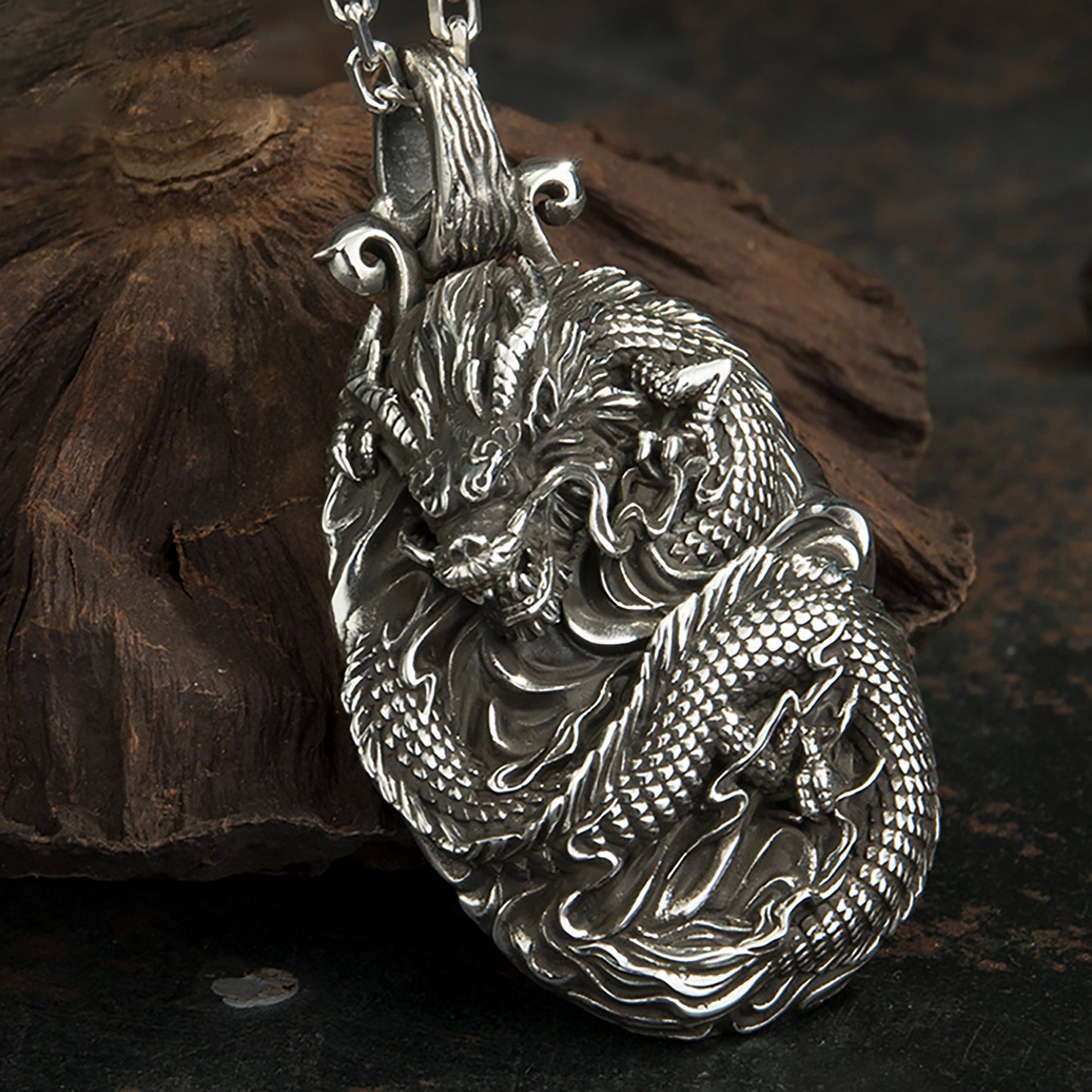 925 Sterling Silver Dragon Pendant Necklace, Chinese Legend Dragon Pendant, Angry Dragon Necklace, Men's Necklace - Handmade