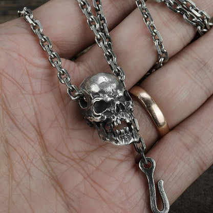 925 sterling silver skull pendant necklace, vintage pendant, Sterling Silver Ghost Vintage Gothic Necklace - Artisan Made