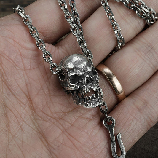 925 sterling silver skull pendant necklace, vintage pendant, Sterling Silver Ghost Vintage Gothic Necklace - Artisan Made