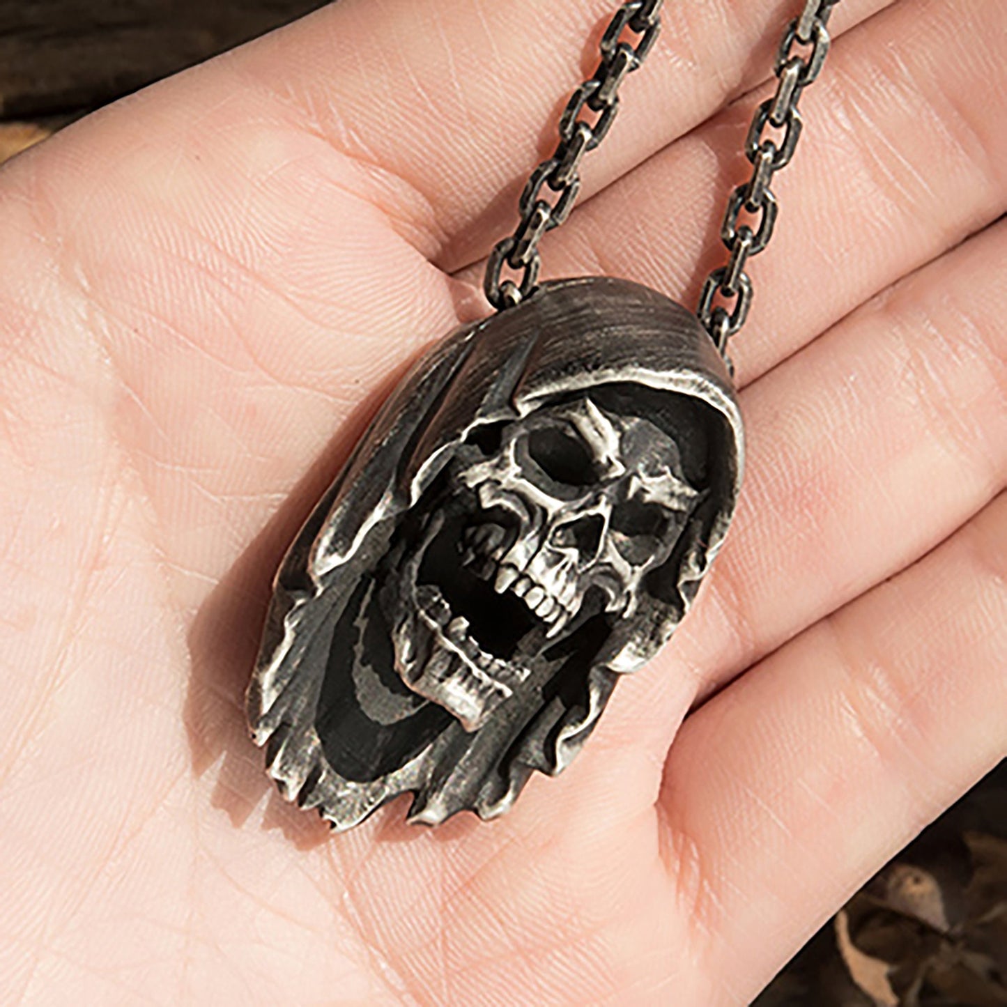 925 sterling silver skull pendant necklace, skull vintage pendant, Sterling Silver Ghost Vintage Gothic Necklace - Artisan Made