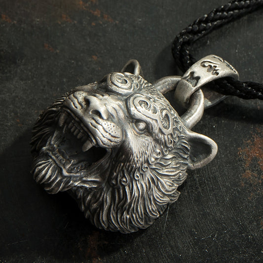 Handmade 925 Sterling Silver Tiger Pendant, Big Feline Pendants, Angry Tiger Jewelry, Men's Pendant - Handmade