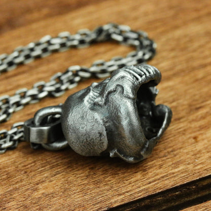 Warrior accessories 925 Silver Handmade Pendant Necklace with Skull Fangs and Soldier Helmet Design
