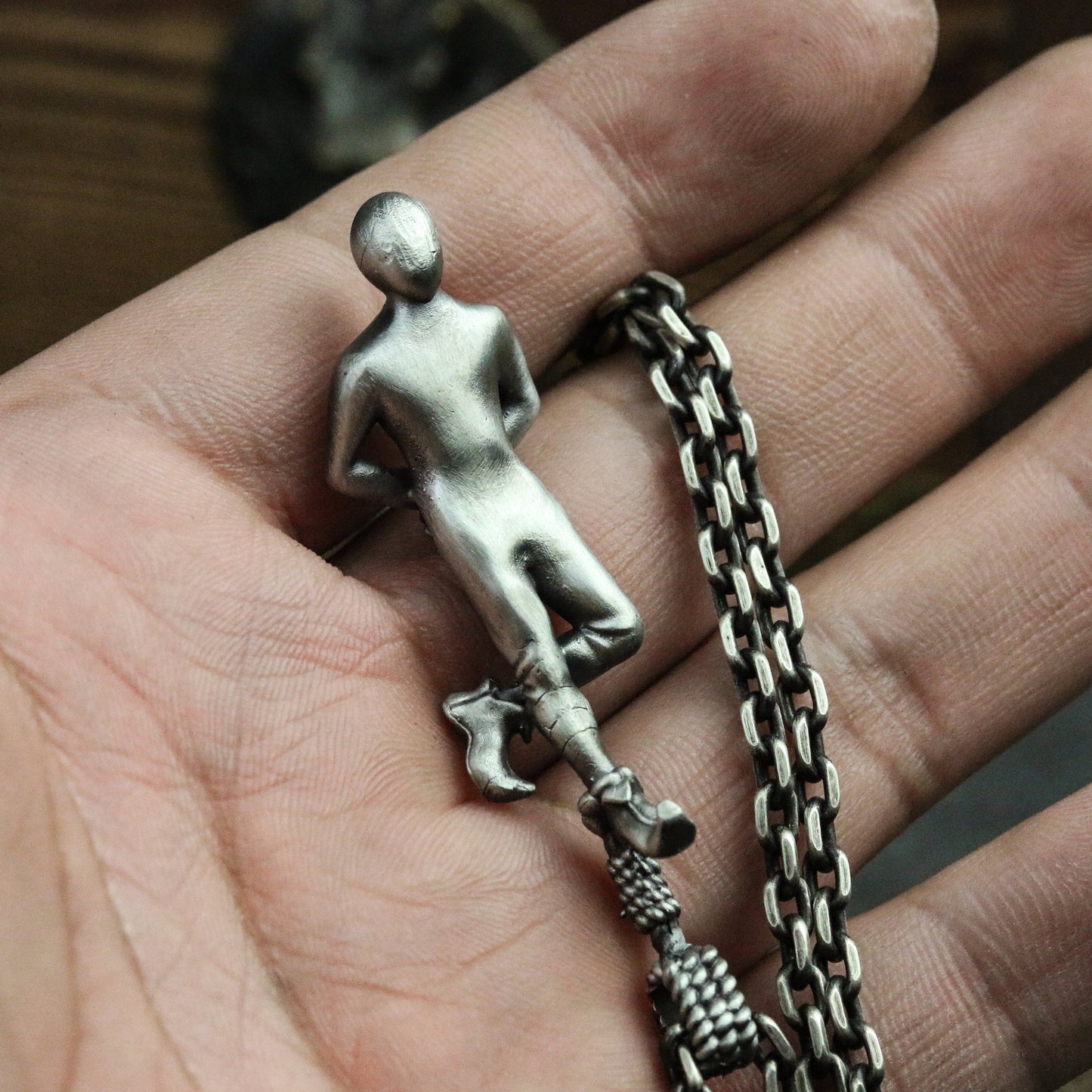 Destiny Tarot-Handstand Man Pendant Necklace-925 Silver Handmade-Faceless Clown Necklace