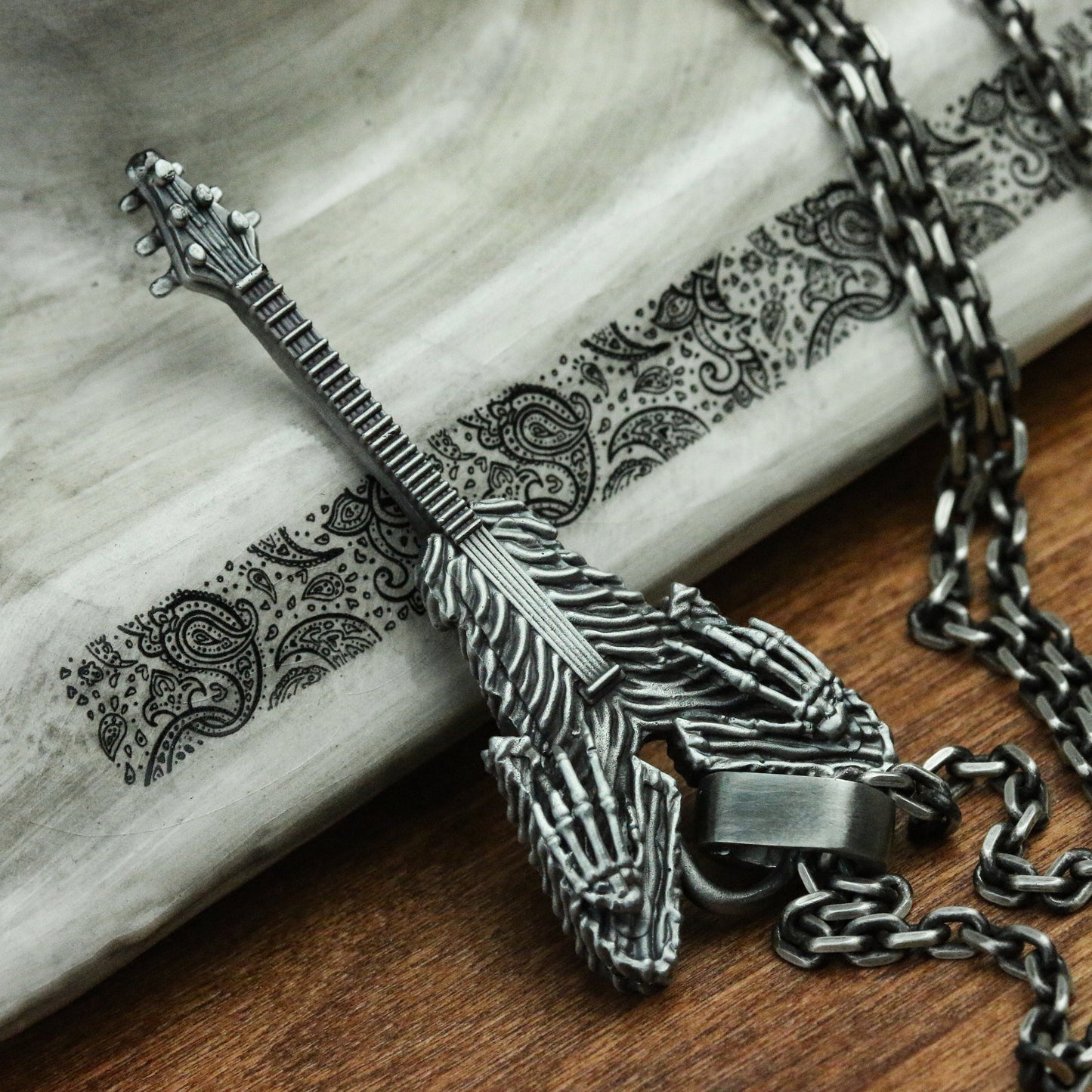 Devil Guitar 925 Silver Pendant Necklace-Guitar Silver Jewelry-Handmade Personalized Necklace