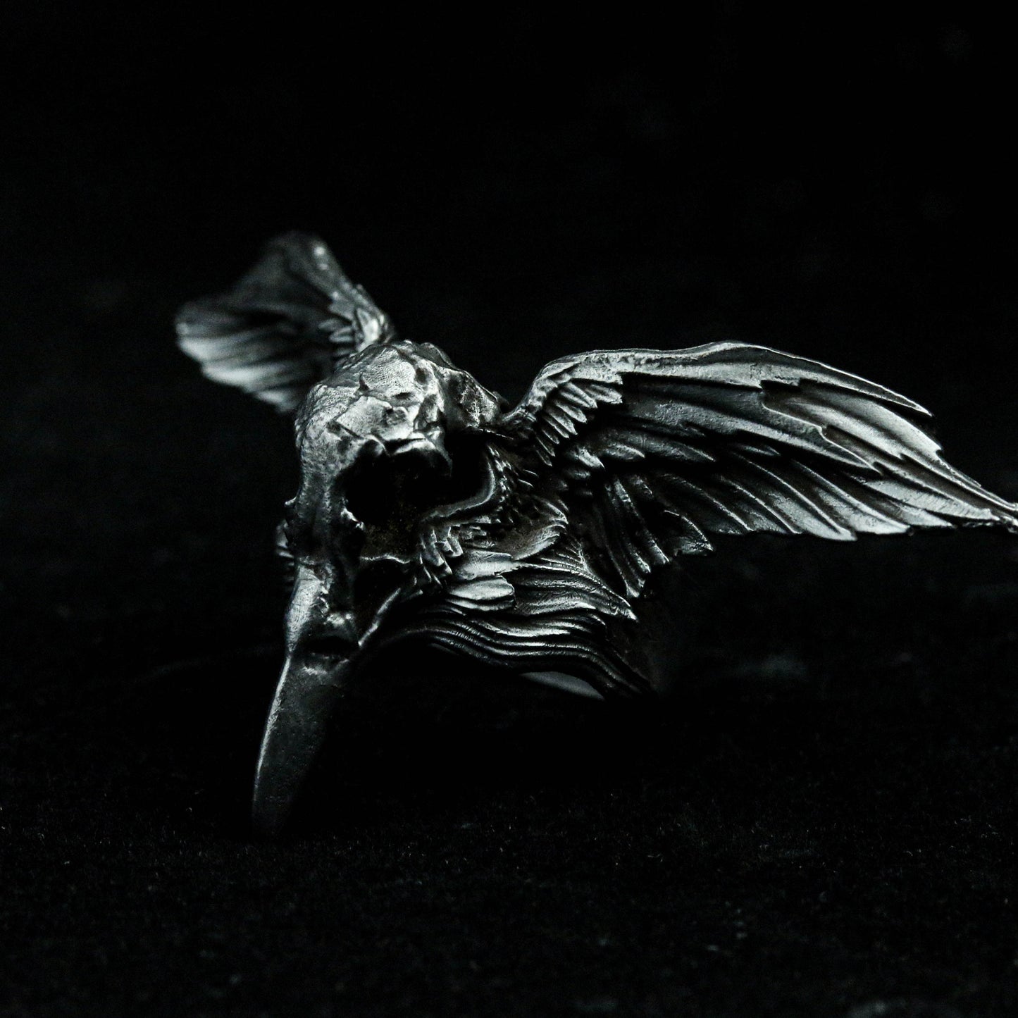 Skull Ring-Silver Skull Ring Halloween Ring-Silver Skull Ring-Silver Unisex Ring Crow Wings Crow Skull Ring Feather Wings Exquisite