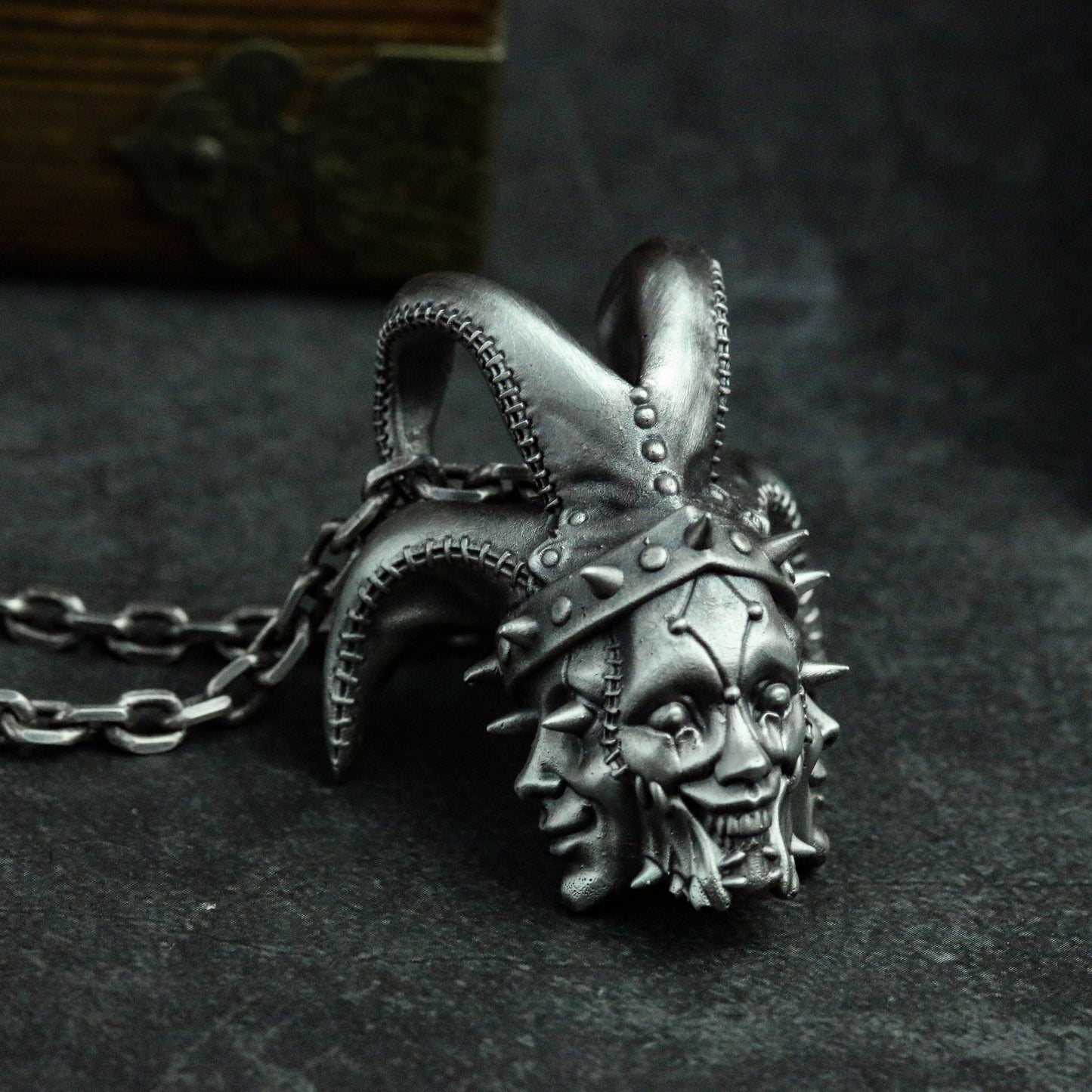 Joker King 925 Silver Pendant Necklace, Poker King, Three Faces Joker, Circus Clown Necklace, Handmade Silver Pendant