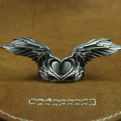 Love angel silver ring, wings silver ring, love ring couple confession gift handmade ring - SATANHORN