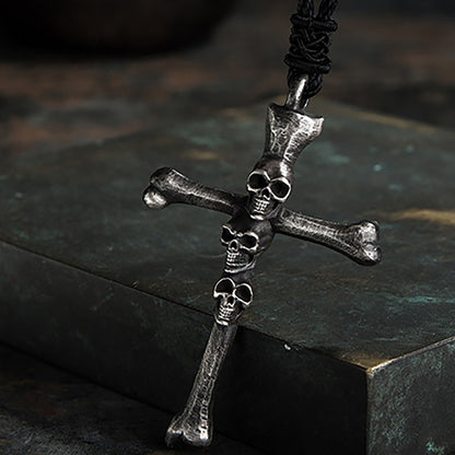 925 sterling silver cross kul pendant necklace, gothic cross skull pendant, skull silver pendant, men's necklace - handmade