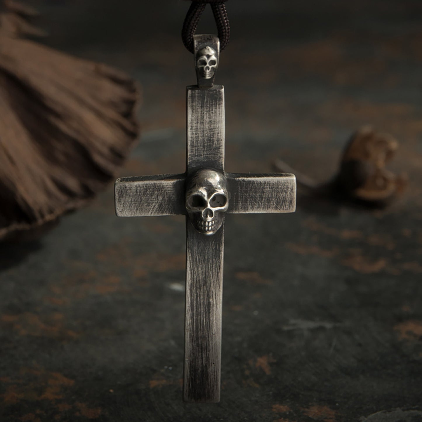 925 sterling silver cross pendant necklace, gothic cross skull pendant, skull silver men's pendant, men's necklace - handmade