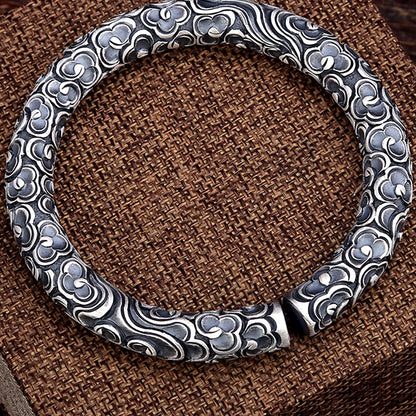Simple moire solid 925 sterling silver bracelet, moire bracelet, men's bracelet